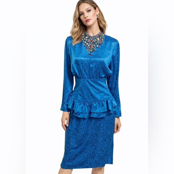 Courtenay Dresses & Skirts - RARE Vintage 80s Courtenay Silk Peplum Dress Deadstock Statement electric Blue